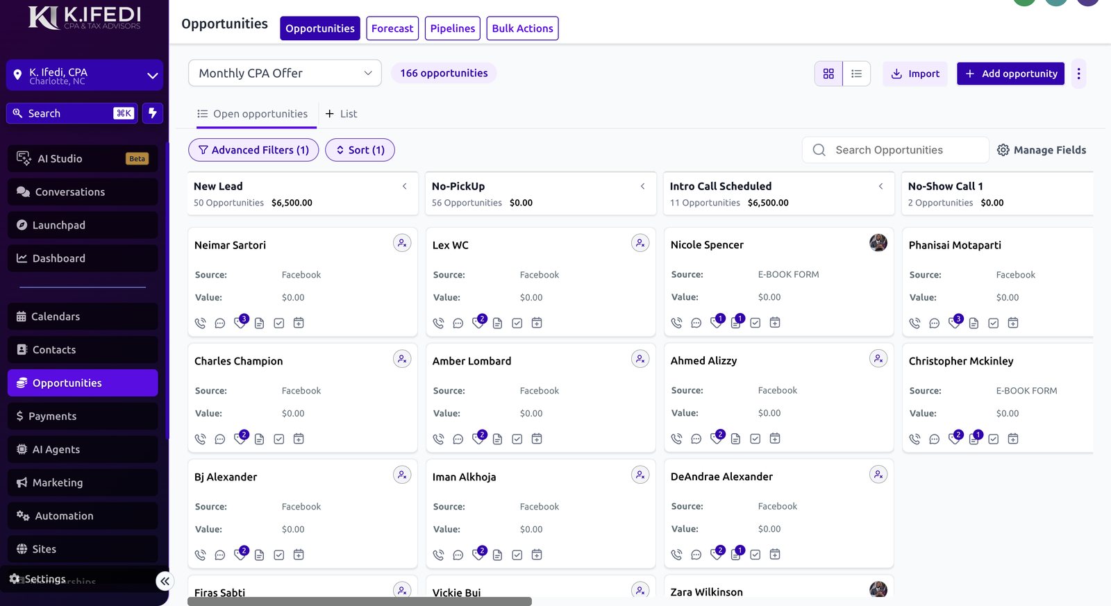 Monthly CPA offer pipeline with 166 tracked opportunities